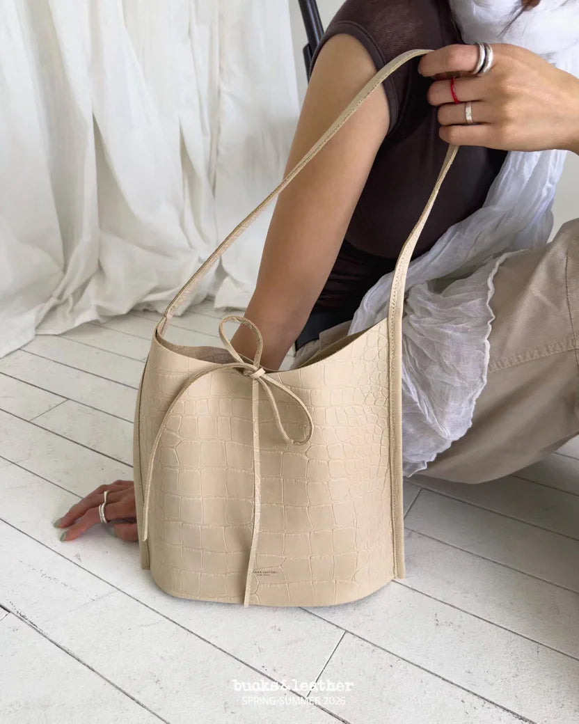 Real Leather Tied Long Shoulder Bag(包包)