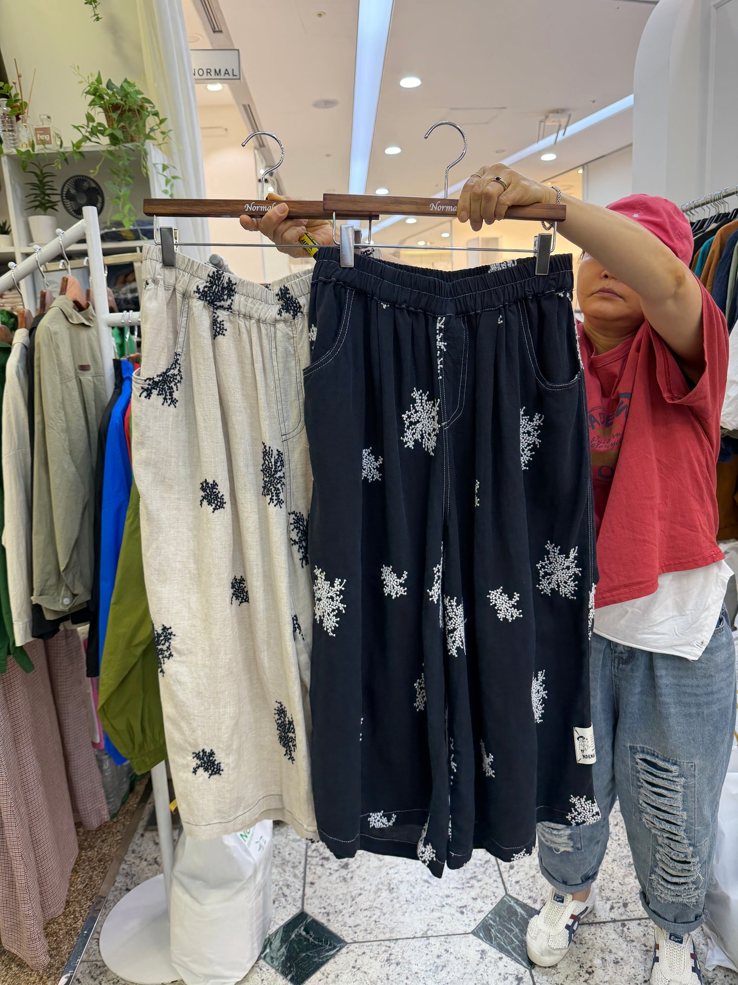 棉麻細花刺繡裙褲