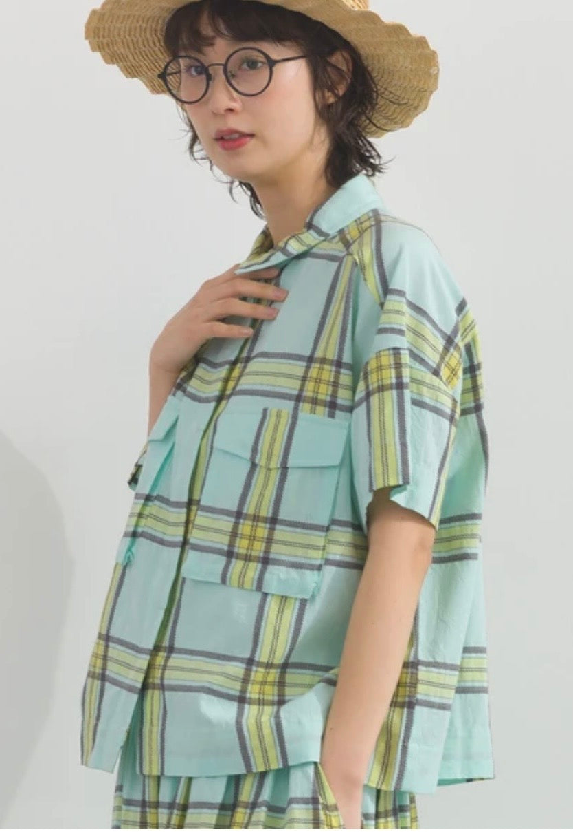 日本品牌布料格仔top￼
