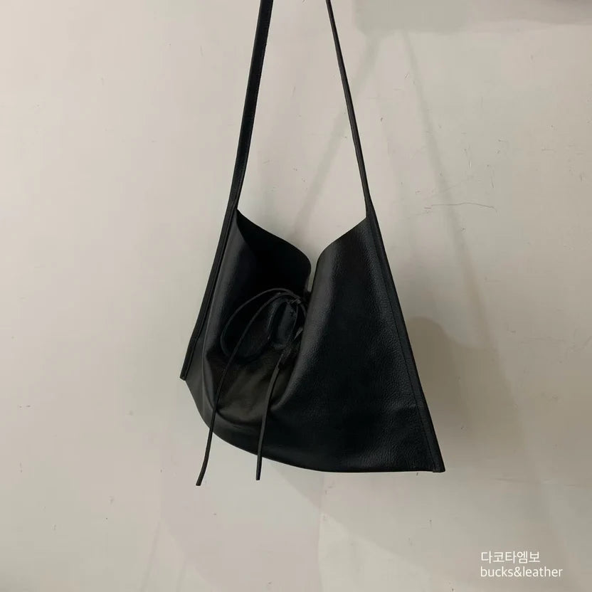 Real Leather Tied Ribbon Shoulder Bag（包包）