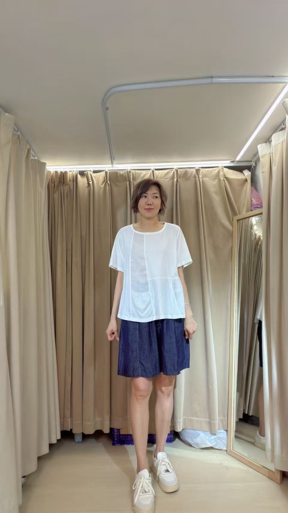 棉質麻質拼布tee