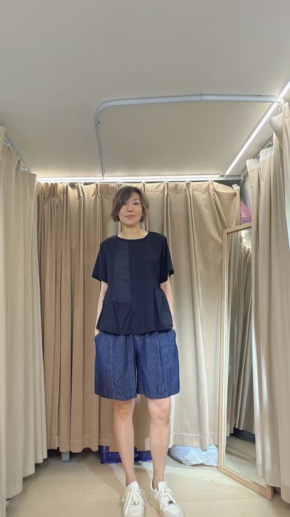棉質麻質拼布tee