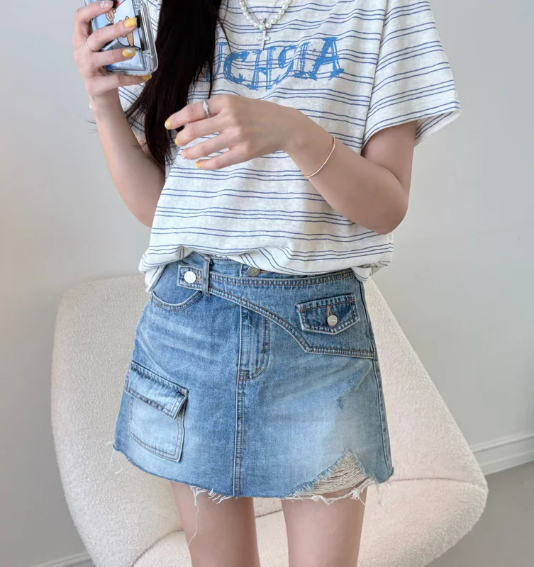 Pocket Button Denim Skirt Shorts
