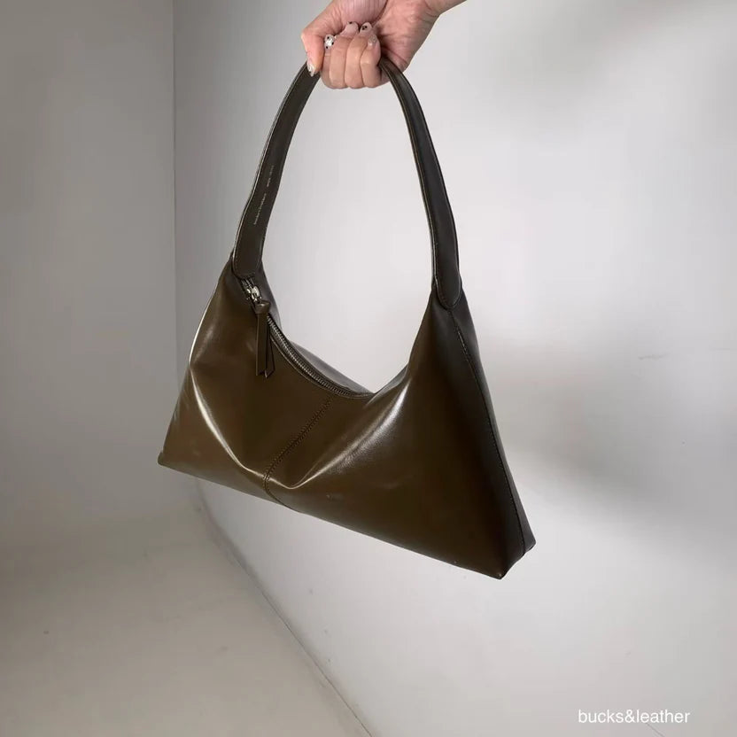 Real Leather Triangle Zipped Bag 牛皮亮面（包包）