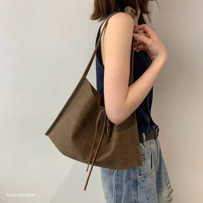 Real Leather Tied Ribbon Shoulder Bag（包包）