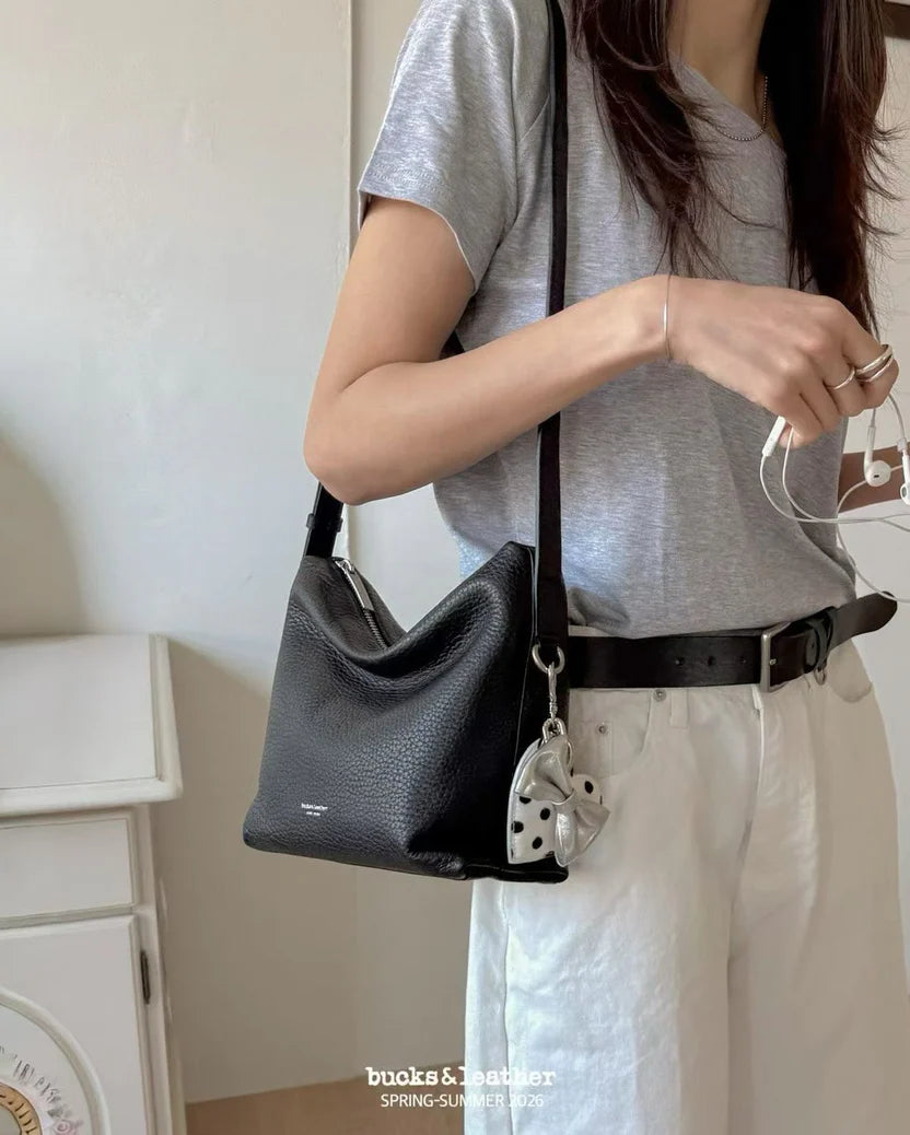 Real Leather Office Zipped Bag 小號 （荔枝皮）（包包）