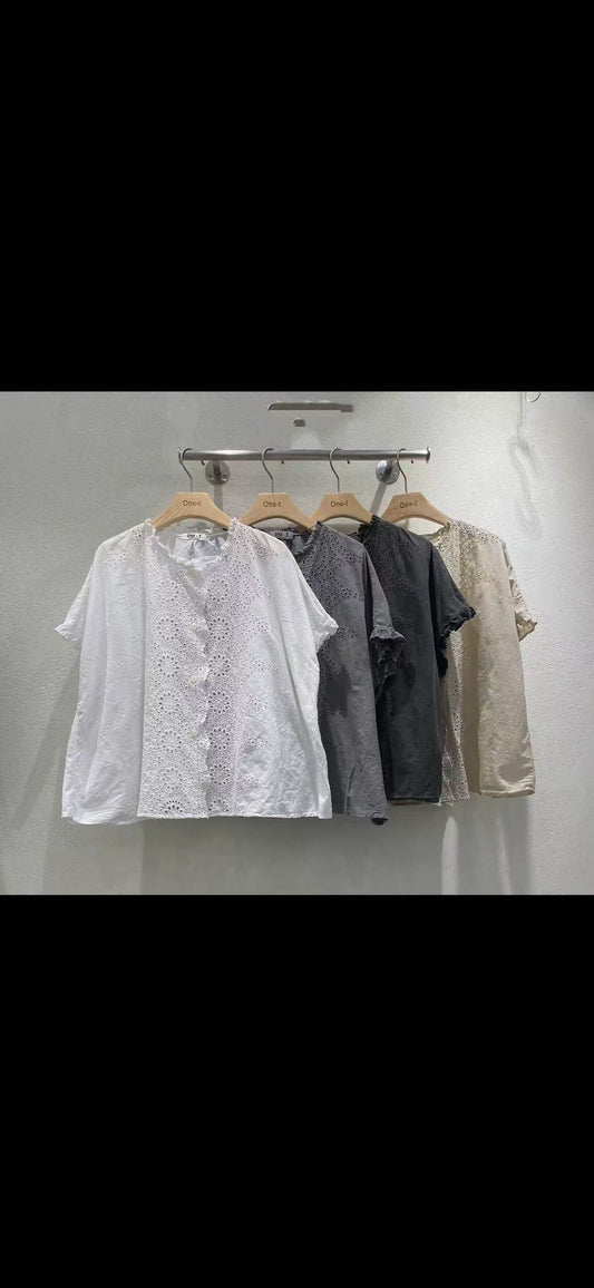 通花喱士布扣鈕外套top