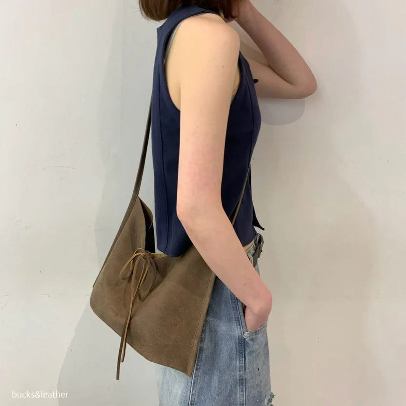 Real Leather Tied Ribbon Shoulder Bag（包包）
