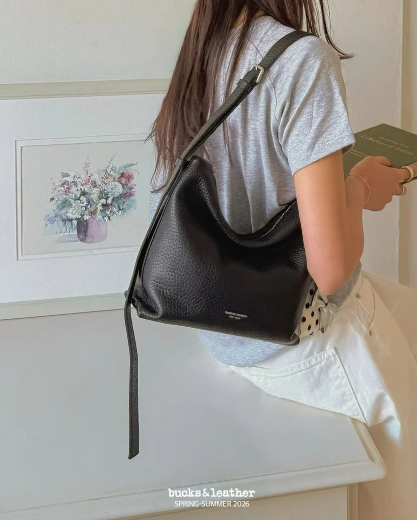 Real Leather Office Zipped Bag 小號 （荔枝皮）（包包）