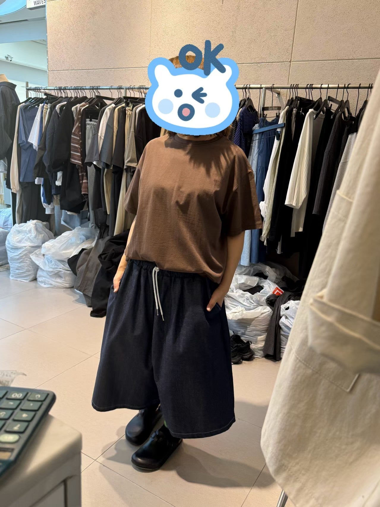 全面棉扯布五分褲￼