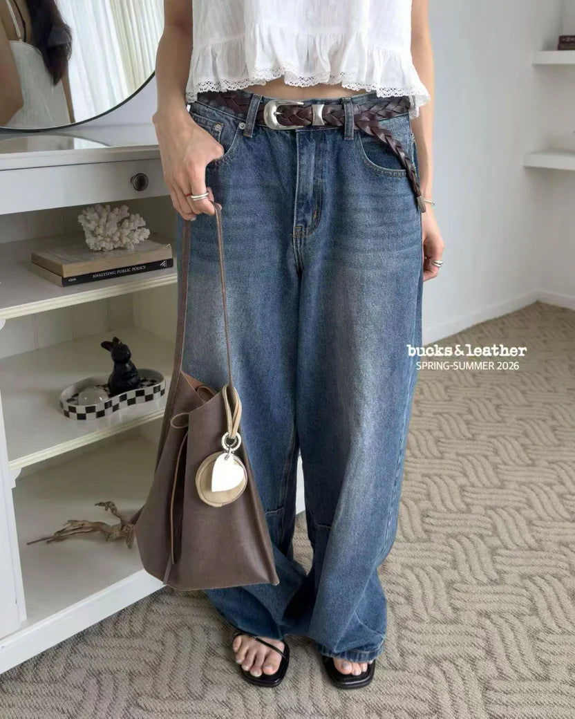 Real Leather Tied Long Shoulder Bag（包包）