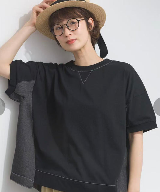 日本品牌牛仔布拼Cotton top
