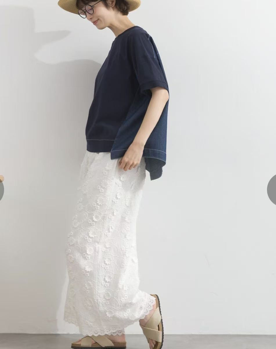 日本品牌牛仔布拼Cotton top