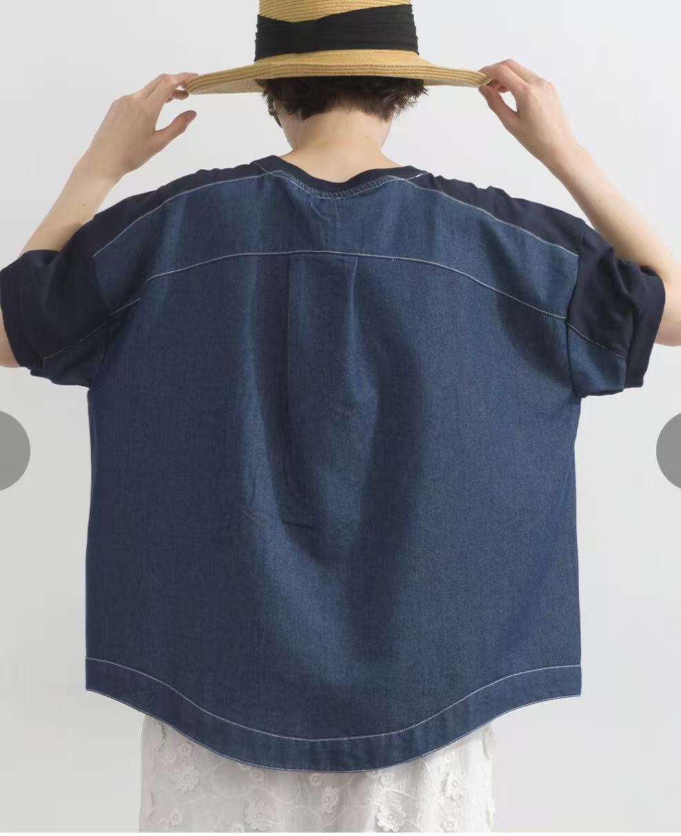 日本品牌牛仔布拼Cotton top