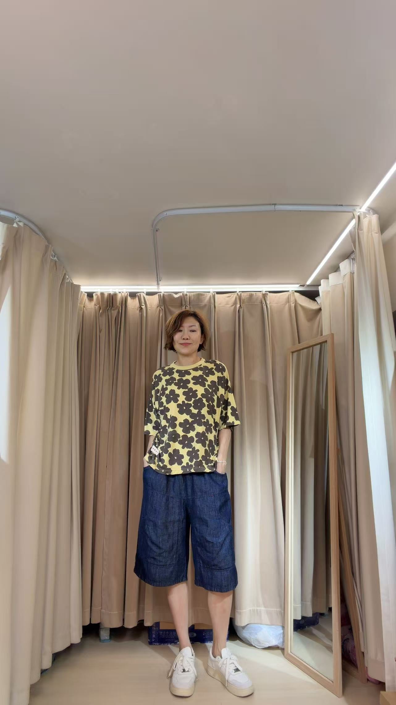 全橡筋褲頭麻質中褲