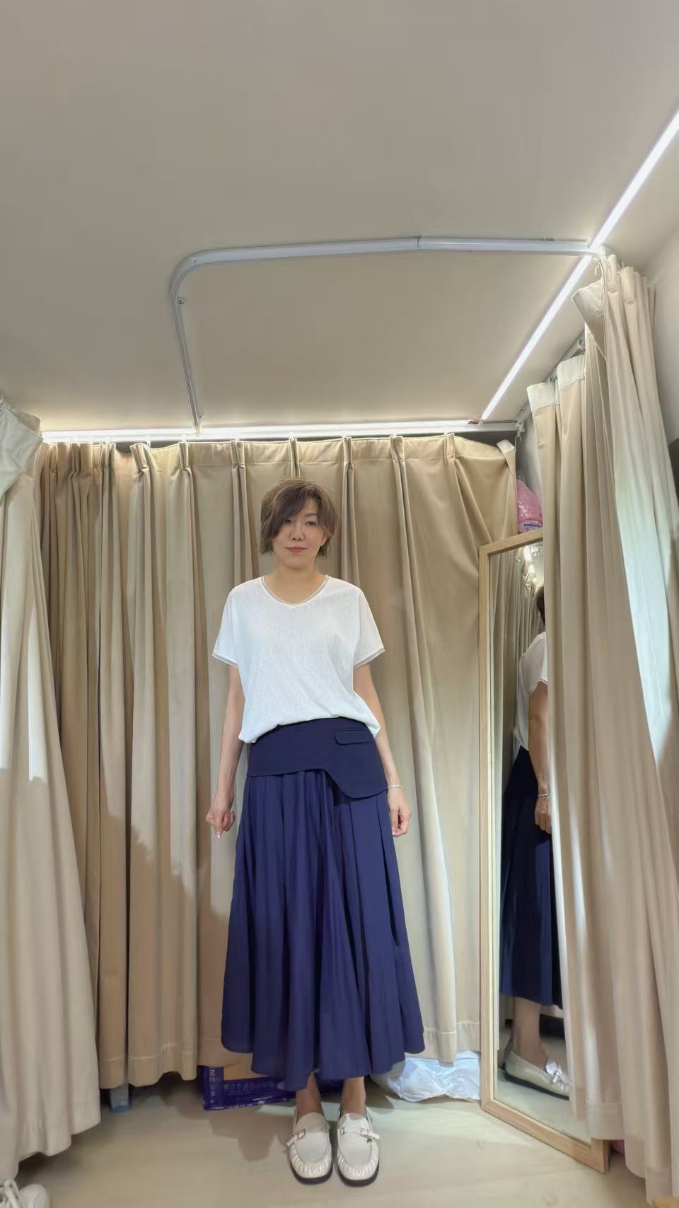 絲光棉料V領lace邊