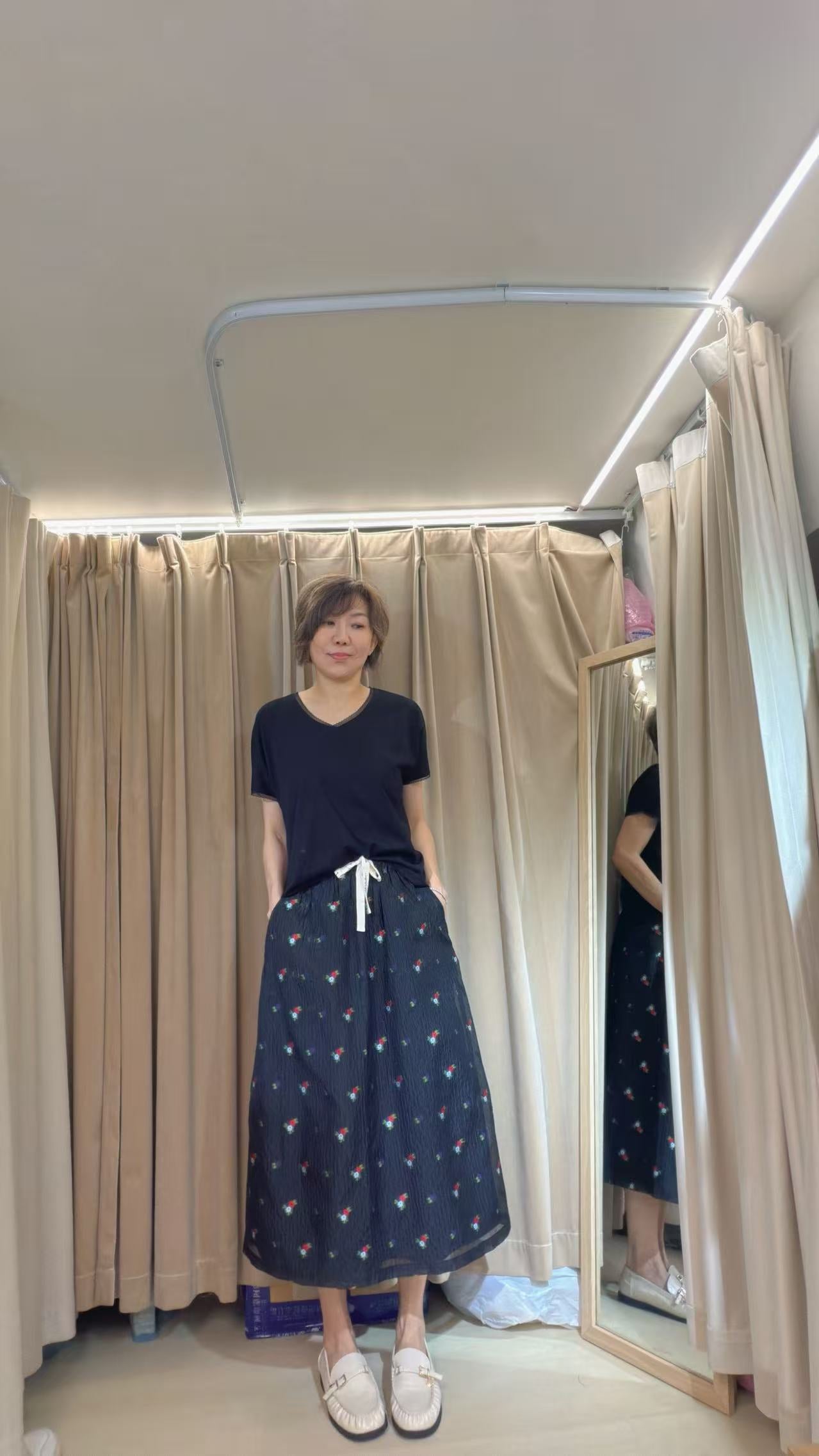 絲光棉料V領lace邊