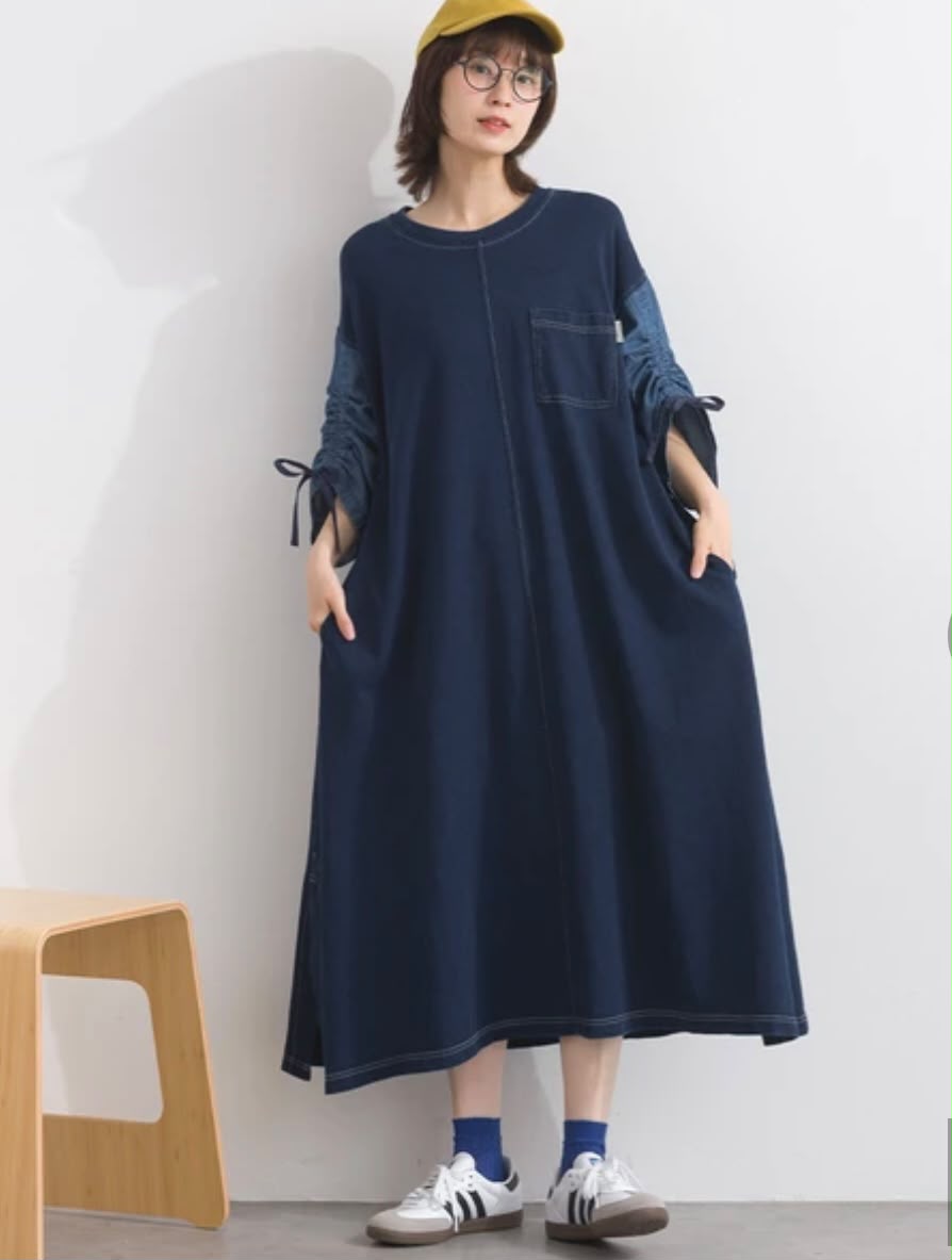 日本牛仔布洗水束袖OP
