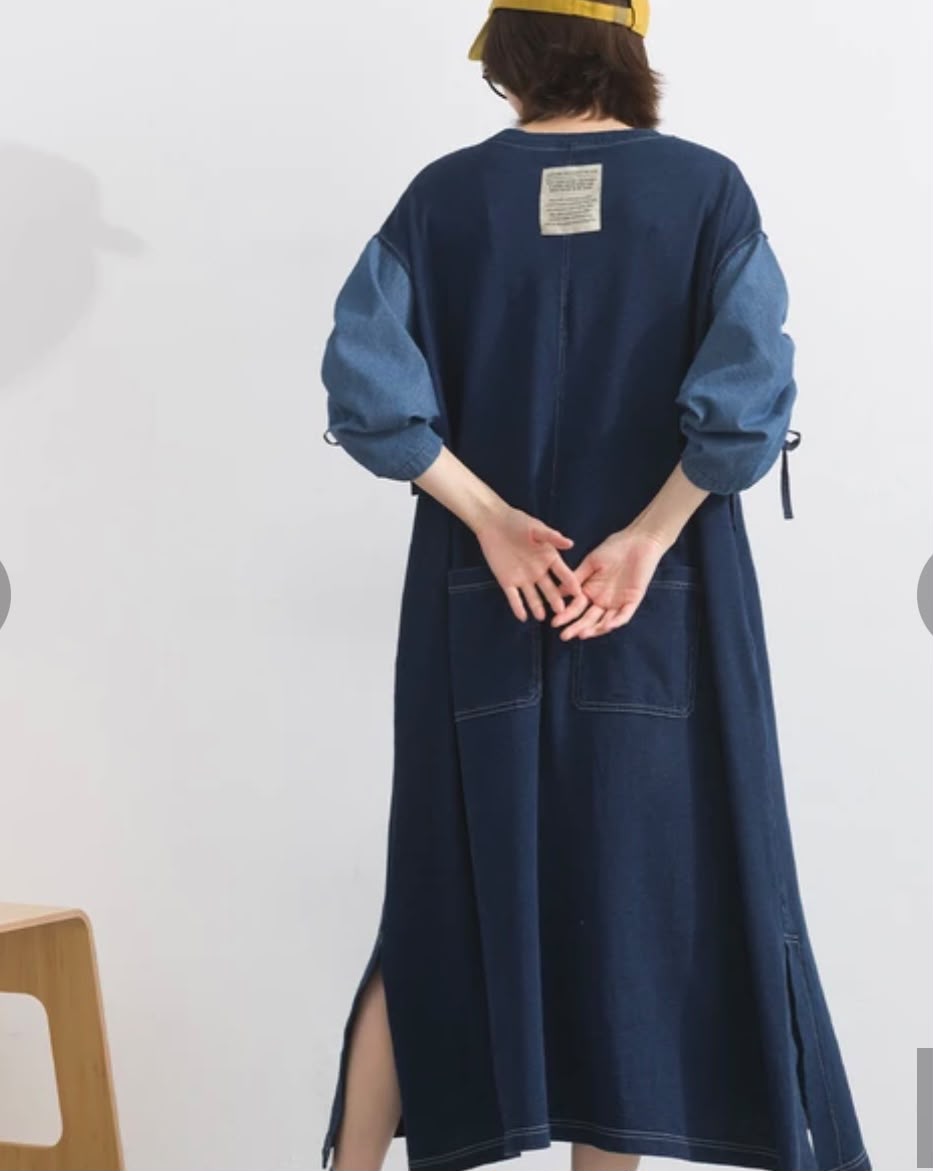 日本牛仔布洗水束袖OP