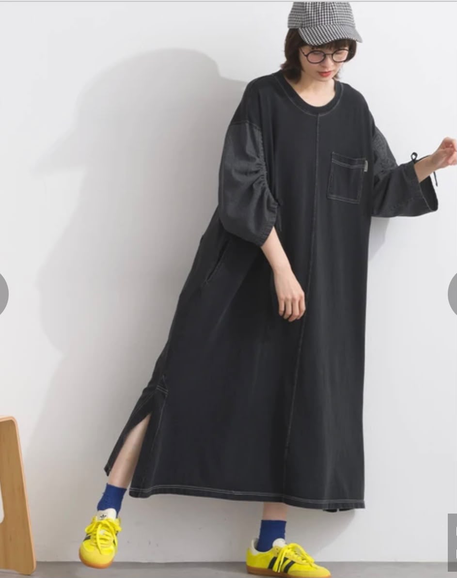 日本牛仔布洗水束袖OP