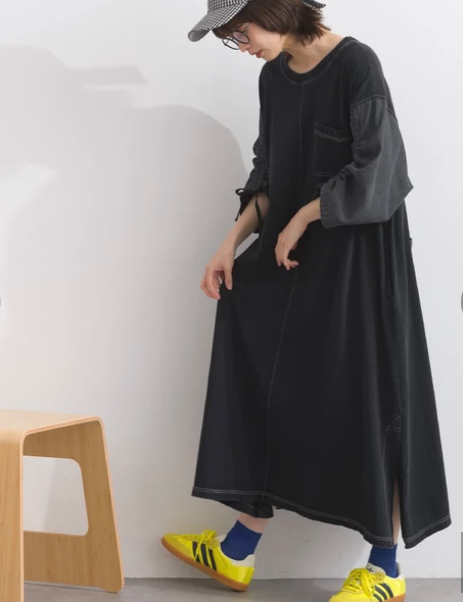 日本牛仔布洗水束袖OP